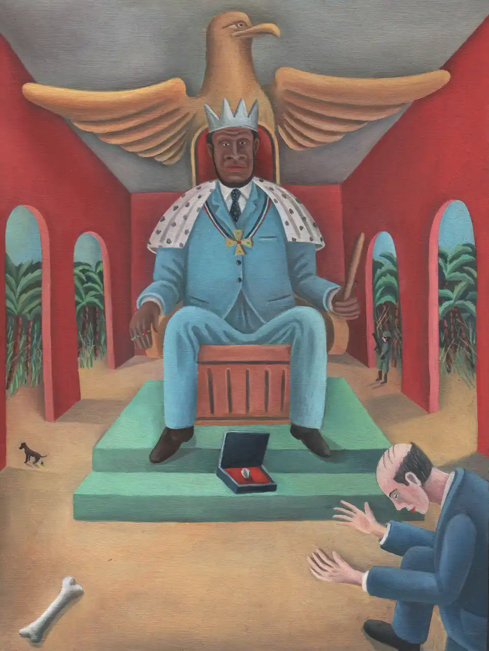 Tav. XXXIII – L’Imperatore Bokassa, Olio su tavoletta di legno, 22 × 29 cm, Franco Biagioni